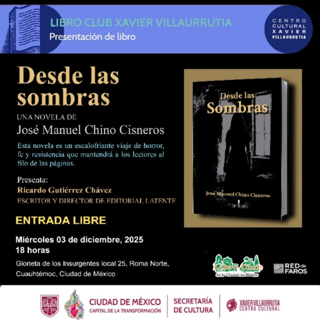 Los espero en la presentación de mi novela DESDE LAS SOMBRAS en el @ccxaviervillaurrutia el próximo 03 de diciembre de 2025 a las 18:00 hrs.
@riccardo.gutierrez.chavez
#presentacióndelibro #nuevoescritor #desdelassombrasnovela #lecturadelibros #bookstagram