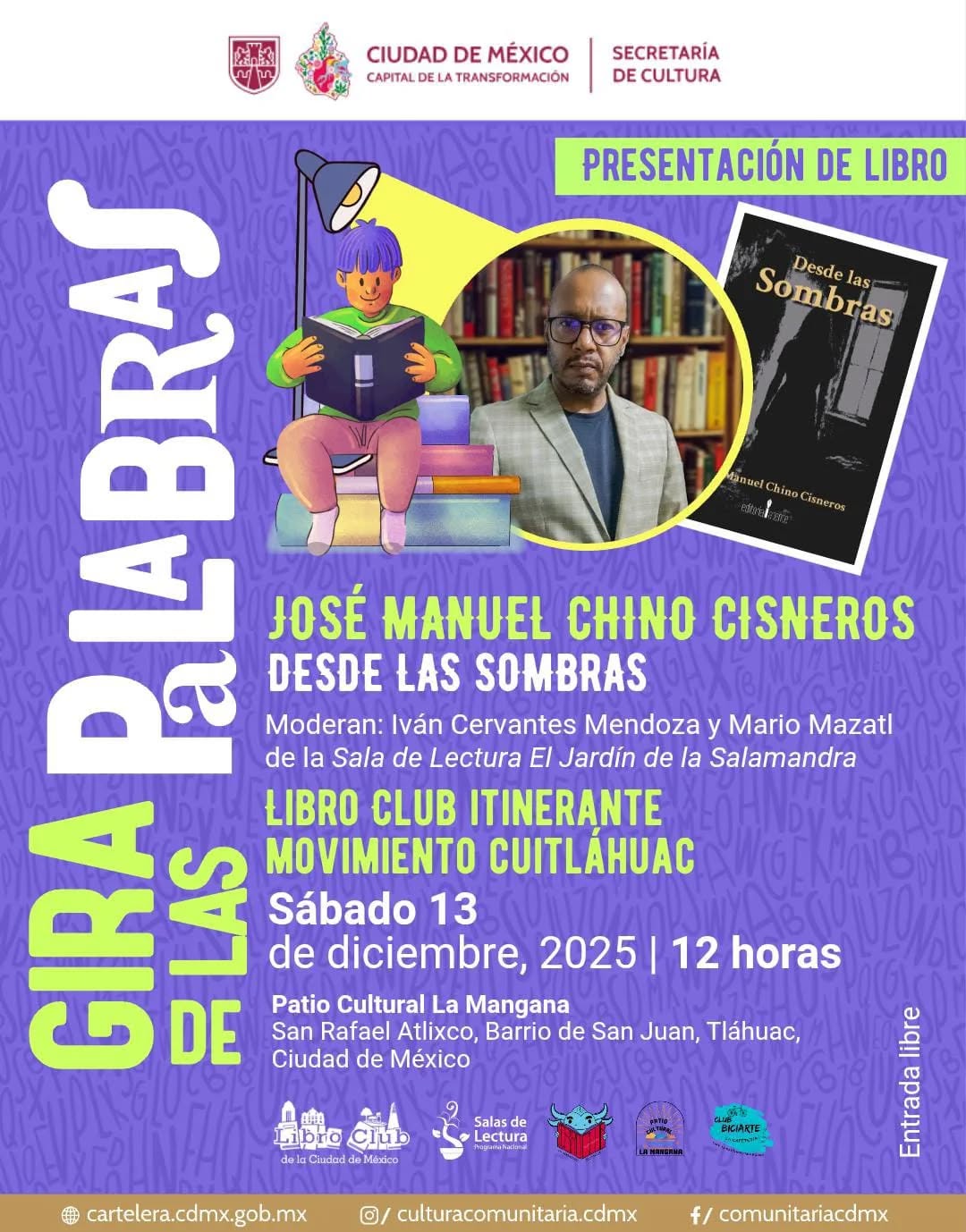 ¡Nos vemos el próximo sábado 13 de diciembre a las 12:00 en el PATIO CULTURAL LA MANGANA, San Rafael Atlixco, Tláhuac, en la presentación de mi libro Desde las sombras!
@culturacomunitaria.cdmx @culturaciudadmx
#presentacióndelibro #cultura #culturacdmx #noveladeterror