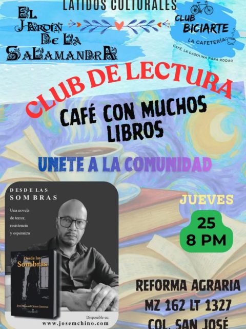 Nos vemos el próximo jueves 25 de junio a las 20:00 hrs en el Club de Lectura de la cafetería @biciartelacafeteria
¡Gracias a El Jardín de la Salamandra por invitarme!
¡A leer se ha dicho!
#clubdelectura #tláhuac #novela #literatura #caféyletras