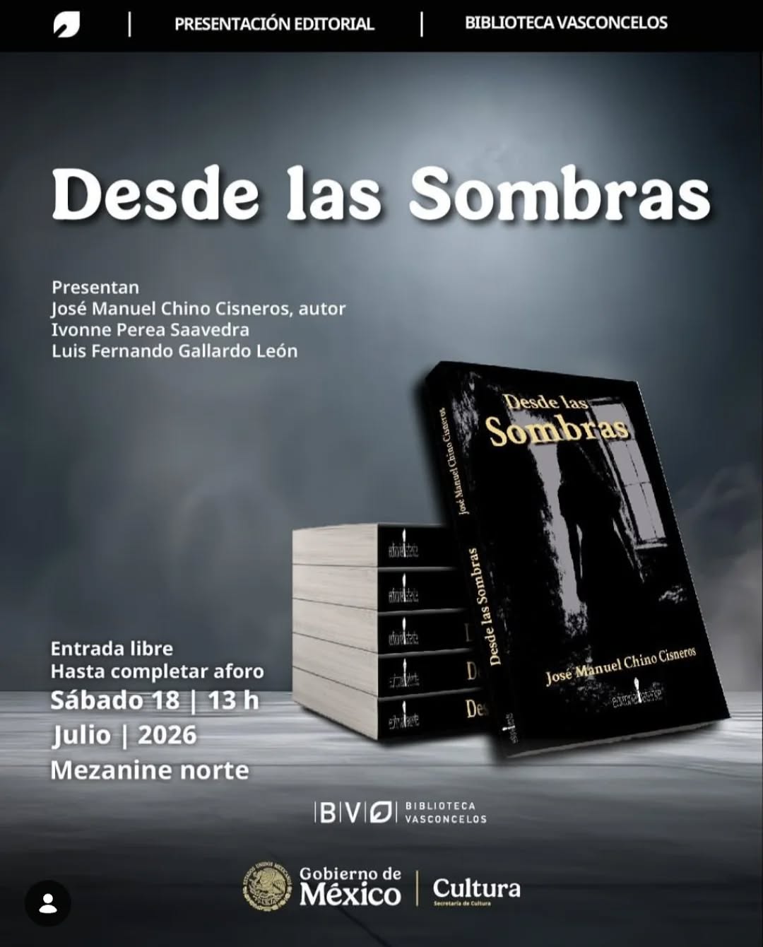 👉🏾 Nos vemos el próximo sábado 18 de julio a las 13:00 hrs en la presentación de mi novela 📕DESDE LAS SOMBRAS.

La cita es en la @bibliotecavasconcelos Mezzanine Norte.

😀 Me acompañará mi amigo @luisgallardo8489 que hablará un poco sobre el libro.

✒️ Llevaré algunos ejemplares para que puedan adquirir el suyo.

¡Espero que nos encontremos por allá!

Mi novela está disponible en:
🌐 www.josemchino.com

#presentacióndelibro #bibliotecavasconcelos #noveladeterror #desdelassombras #nuevoautor